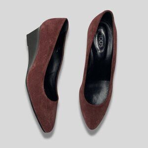 TOD’S Burgundy Suede Wedge Pumps Size 39